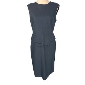 Lafayette 148 New York Black Sleeveless Ponte Sheath Dress Medium Minimalist